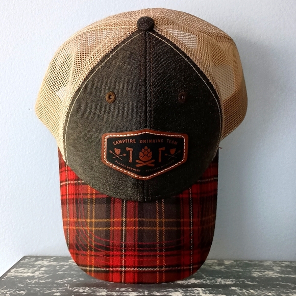 Beards Brewery Red Gray Tan Plaid Trucker Style Hat OS - Picture 1 of 12